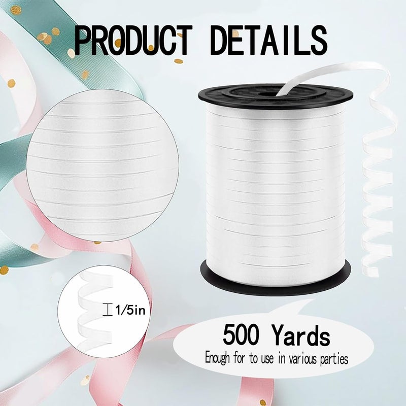 YCDMLJC White Curling Ribbon,500 Yards Ribbons for Crafts,1/5 Inch Ribbon,Balloon String, Party Decoration,Ribbons for Florist Flower Bows for Graduation Supplies - Image 2